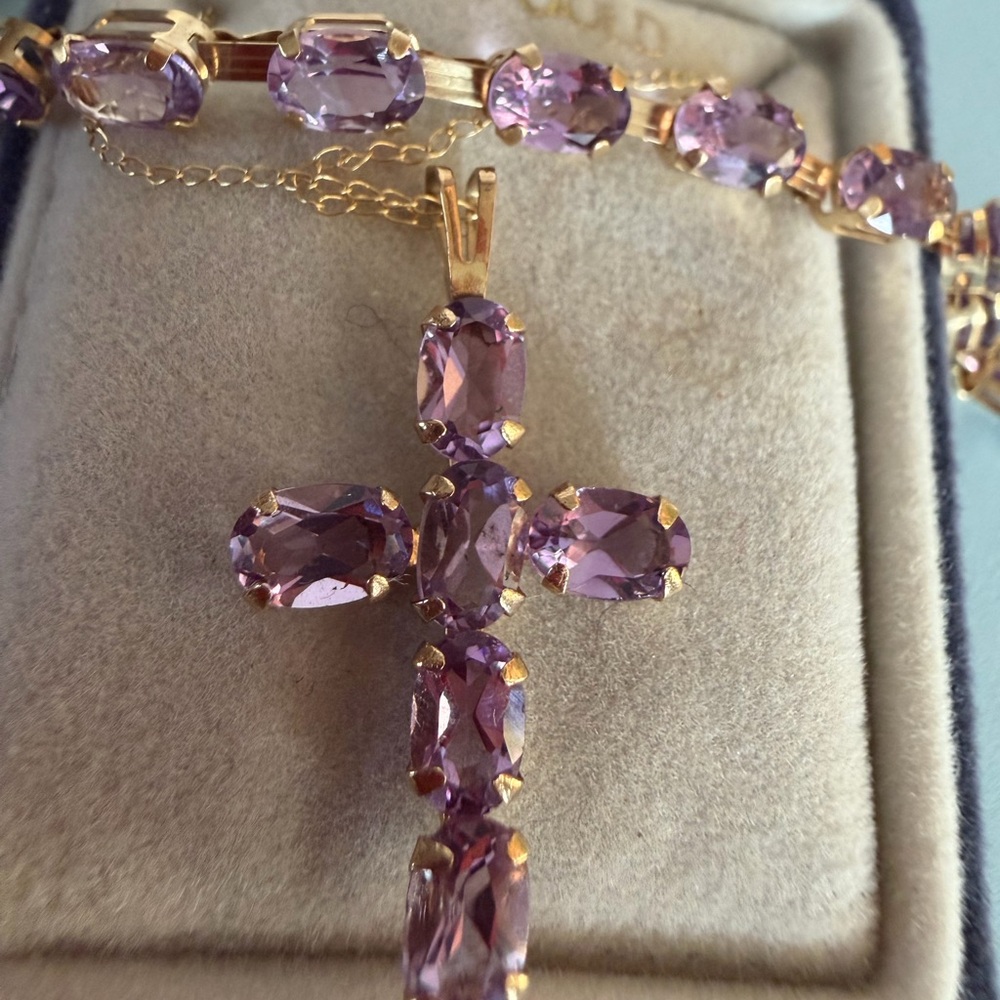 NEW 10KT Gold Amethyst Cross Pendant Necklace‎ Vintage Canada in original box